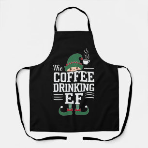 The Coffee Drinking Elf Family Matching Christmas  Apron