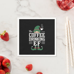 The Coffee Drinking Elf Family Matching Christmas  Napkin