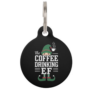 The Coffee Drinking Elf Family Matching Christmas Pet Tag