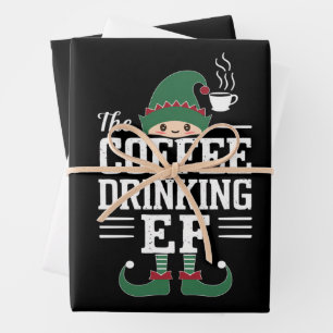 The Coffee Drinking Elf Family Matching Christmas  Wrapping Paper Sheet