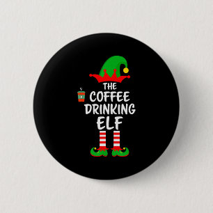 The Coffee Drinking Elf Matching Family Christmas  6 Cm Round Badge