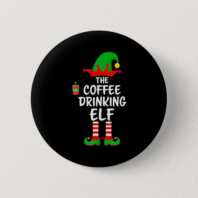 The Coffee Drinking Elf Matching Family Christmas  6 Cm Round Badge (Front)