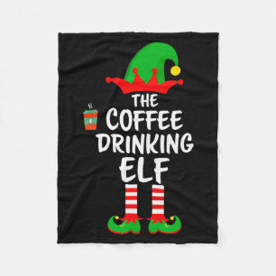 The Coffee Drinking Elf Matching Family Christmas  Fleece Blanket