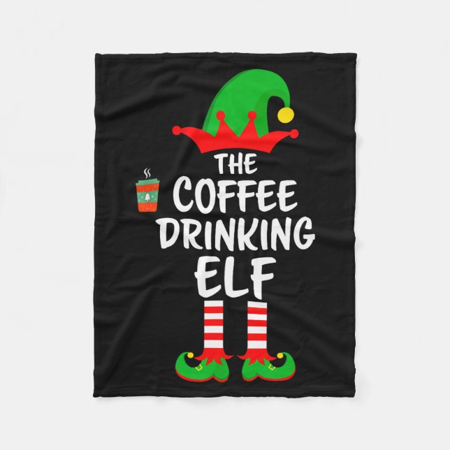 The Coffee Drinking Elf Matching Family Christmas  Fleece Blanket (Front)