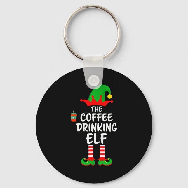 The Coffee Drinking Elf Matching Family Christmas  Key Ring (Front)