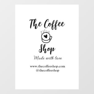 The coffee shop and website social media business window cling