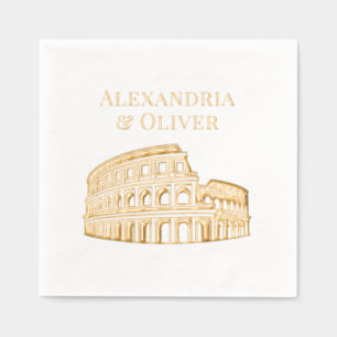 The Coliseum Rome Italy Couple Names Foil Napkins