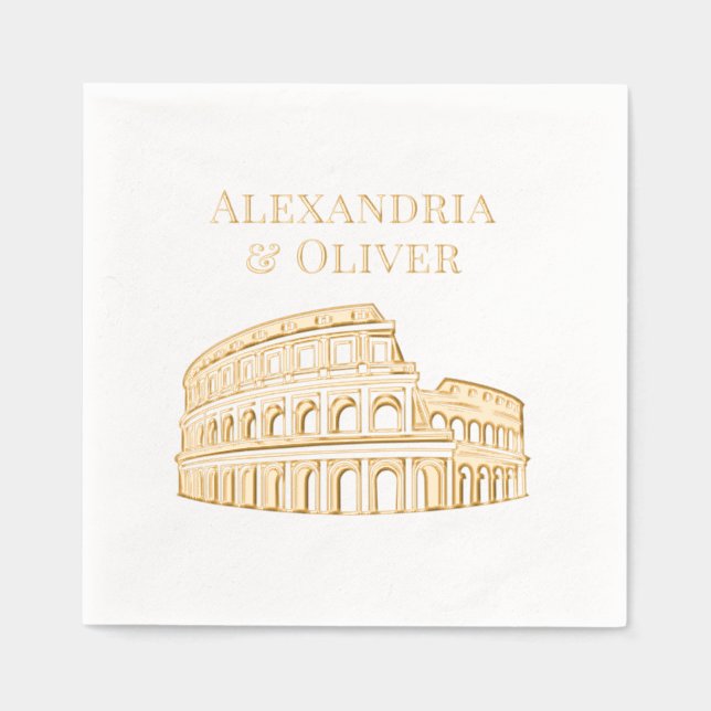 The Coliseum Rome Italy Couple Names Foil Napkins (Front)