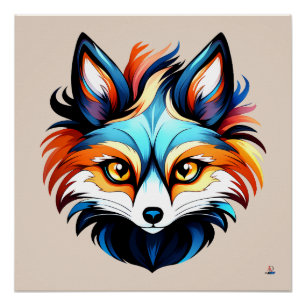 The Colored Fox - Head Portrait Poster