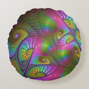 The Colorful Luminous Modern Abstract Fractal Art Round Cushion
