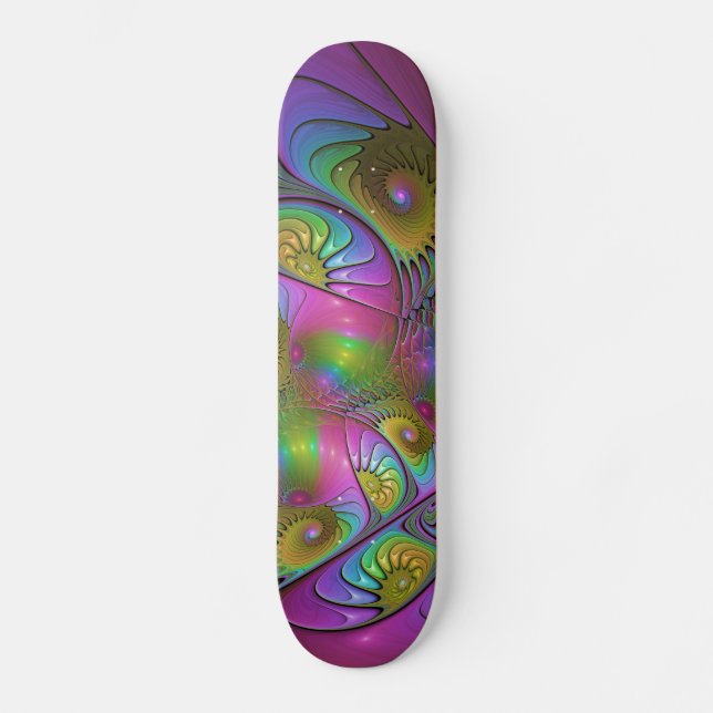 The Colorful Luminous Trippy Abstract Fractal Art Skateboard (Front)