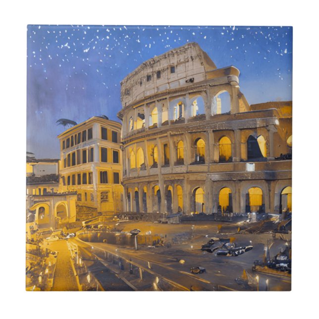 The Colosseum in Rome at Night Tile (Front)