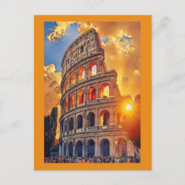 The Colosseum Painting at Sunset Rome, Italy Holiday Postcard (Front)