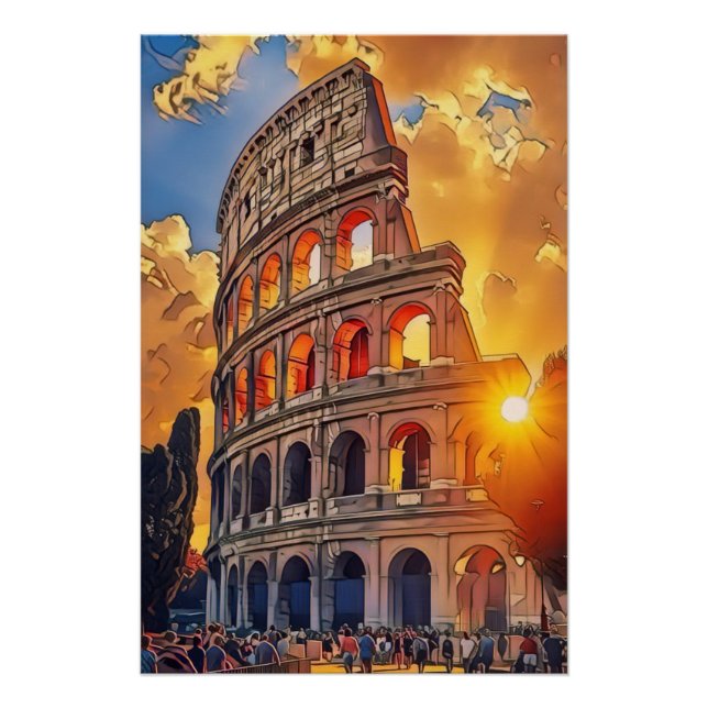 The Colosseum Painting at Sunset Rome Italy Poster (Front)