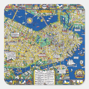 The colour of an old city a map of Boston Square Sticker