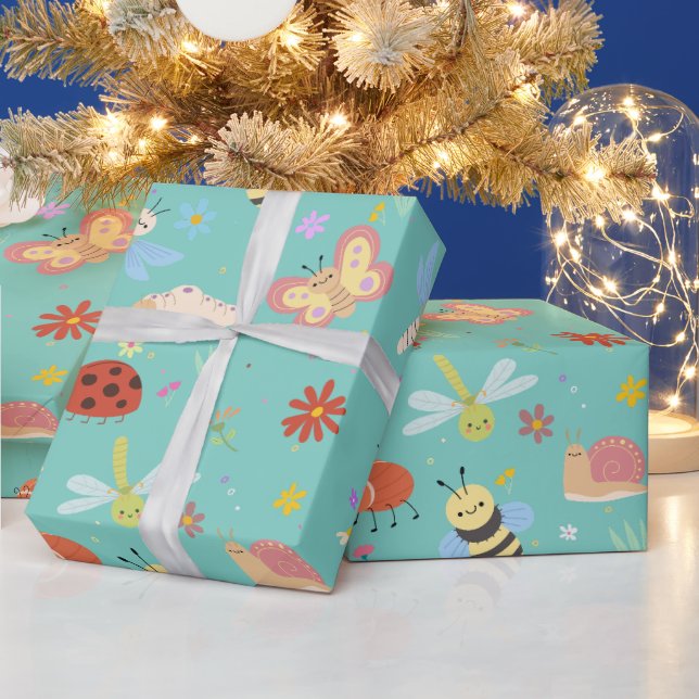 The Colourful Cute Bugs Kids Birthday Wrapping Paper (Holidays)