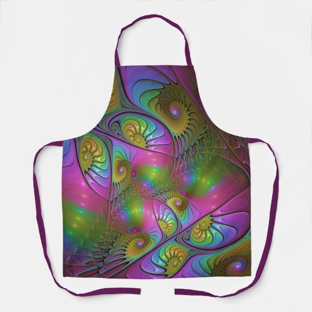 The Colourful Luminous Modern Abstract Fractal Art Apron (Front)