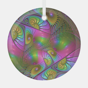 The Colourful Luminous Modern Abstract Fractal Art Glass Tree Decoration