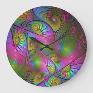 The Colourful Luminous Modern Abstract Fractal Art Large Clock