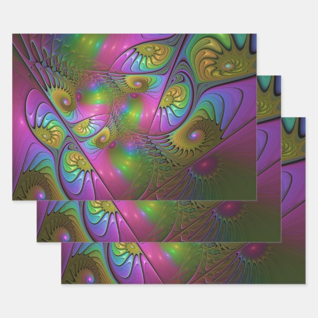 The Colourful Luminous Modern Abstract Fractal Art Wrapping Paper Sheet (Set)