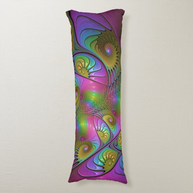 The Colourful Luminous Trippy Abstract Fractal Art Body Cushion (Front Vertical)