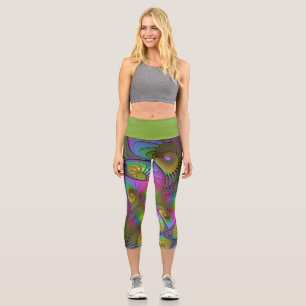The Colourful Luminous Trippy Abstract Fractal Art Capri Leggings