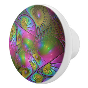 The Colourful Luminous Trippy Abstract Fractal Art Ceramic Knob