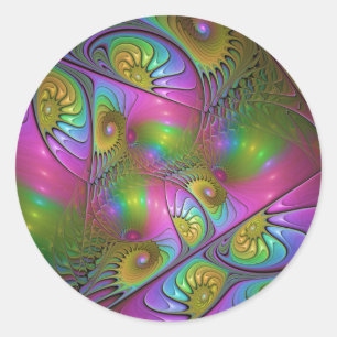 The Colourful Luminous Trippy Abstract Fractal Art Classic Round Sticker