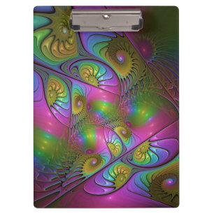 The Colourful Luminous Trippy Abstract Fractal Art Clipboard