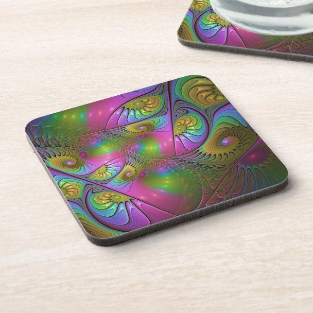 The Colourful Luminous Trippy Abstract Fractal Art Coaster (Left Side)
