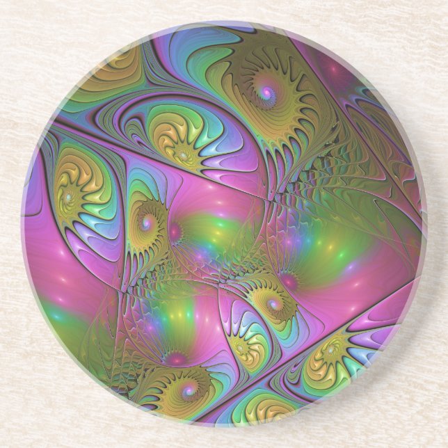 The Colourful Luminous Trippy Abstract Fractal Art Coaster (Front)