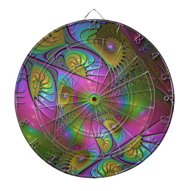The Colourful Luminous Trippy Abstract Fractal Art Dartboard (Front)