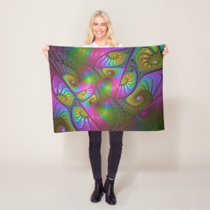 The Colourful Luminous Trippy Abstract Fractal Art Fleece Blanket