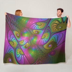 The Colourful Luminous Trippy Abstract Fractal Art Fleece Blanket
