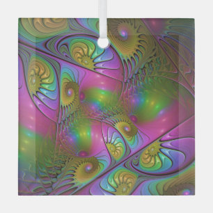 The Colourful Luminous Trippy Abstract Fractal Art Glass Tree Decoration