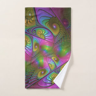The Colourful Luminous Trippy Abstract Fractal Art Hand Towel