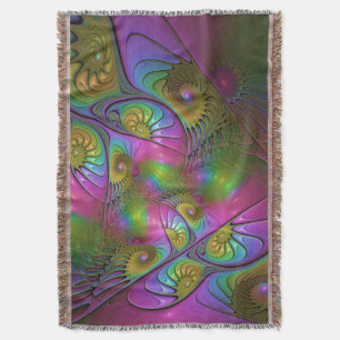 The Colourful Luminous Trippy Abstract Fractal Art Throw Blanket