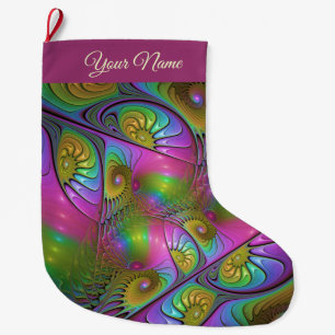 The Colourful Luminous Trippy Abstract Fractal Nam Large Christmas Stocking