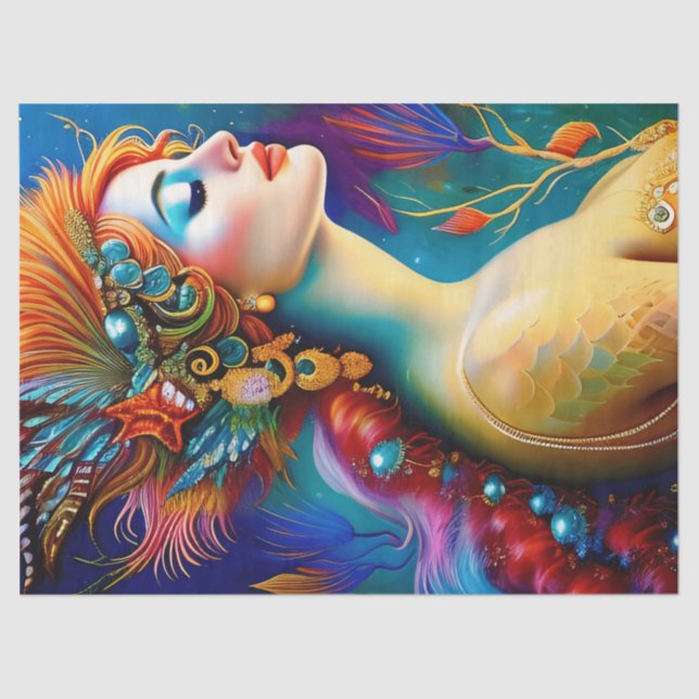 The Colourful Mermaid AI Art Portrait Tissue Paper (Front)