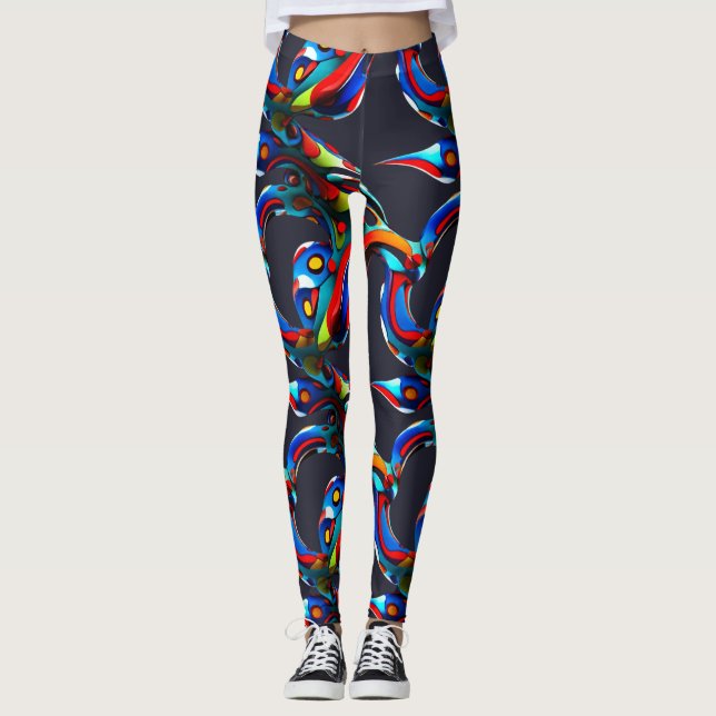 The Colourful Red Blue Arabesque Leggings (Front)