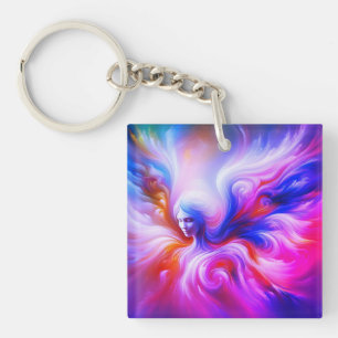 The Colourful Wispy Angel on Front + Back of a   Key Ring