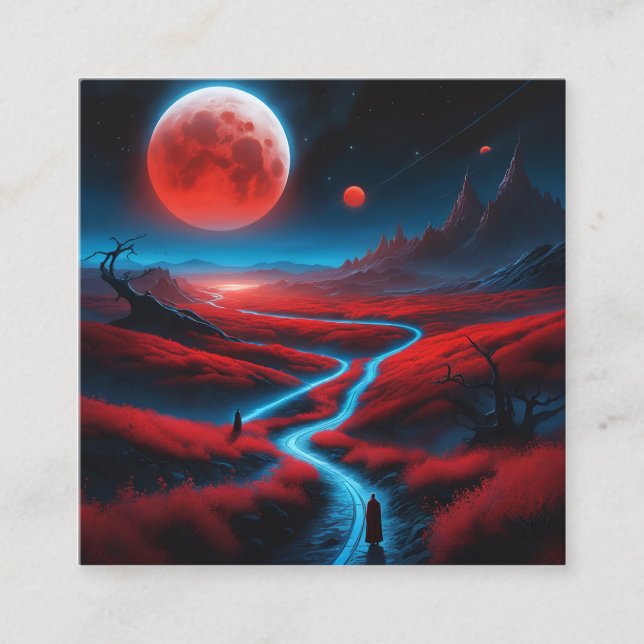 The colours of a red sun and black eclipsed moon,  square business card (Front)