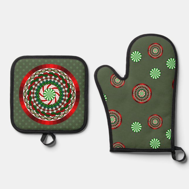 The Colours of Christmas Oven Mitt & Pot Holder Set (Front)