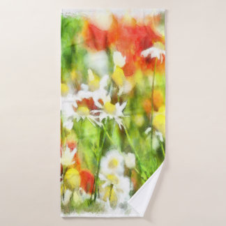 The Colours Of Spring On A Sunny Day Watercolor Bath Towel