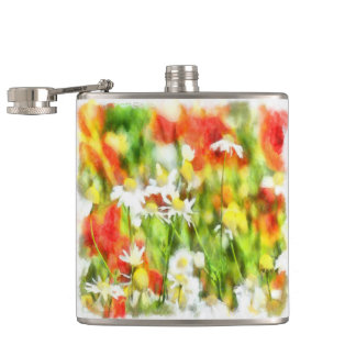 The Colours Of Spring On A Sunny Day Watercolor Hip Flask