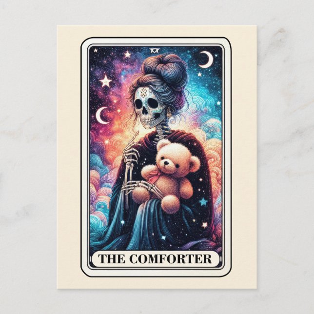 The Comforter Tarot Teddy Bear Skeleton Mum Postcard (Front)