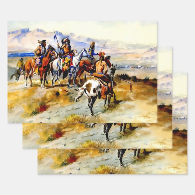 “The Coming of the White Man” by Charles M Russell Wrapping Paper Sheet (Set)