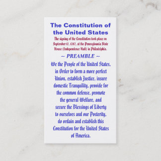 The Constitution of the United States ~ PREAMBLE Business Card