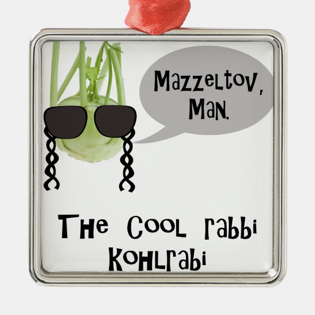 The cool rabbi kohlrabi - bad vegetable pun metal tree decoration (Front)