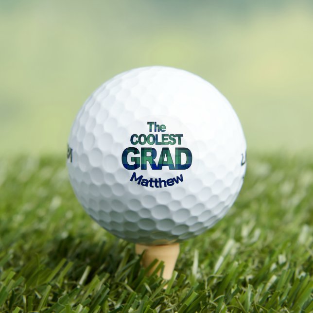 The Coolest Grad – Blue Green Gift for Him Golf Balls (Insitu Tee)